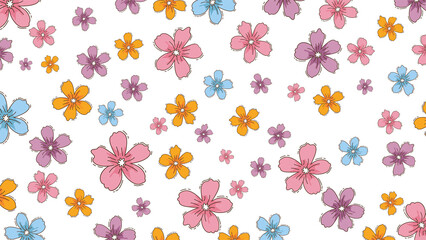 Colorful Flower Blossom Pattern on Transparent  Background – Hand-Drawn Floral Design