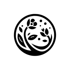 Fototapeta premium Floral Serenity: A Black and White Botanical Circle