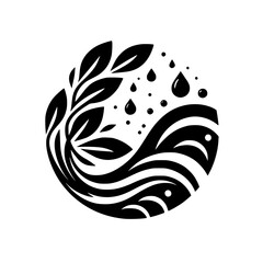 Nature's Circle: Water, Leaves, and Waves in Black and White
