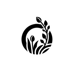 Elegant Floral Emblem: Black and White Nature Design