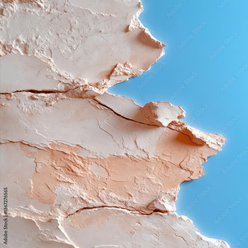 Poster abstract artwork featuring textured beige layers against a vibrant blue backdrop revealing a visual 