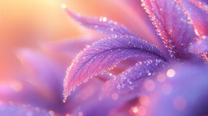 Fototapeta premium Dewdrops adorn purple petals in soft light macro shot