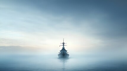 A majestic navy flagship sailing gracefully into the open sea its grand and powerful presence commanding the vast expanse of the ocean  This seascape depicts a scene of naval might adventure