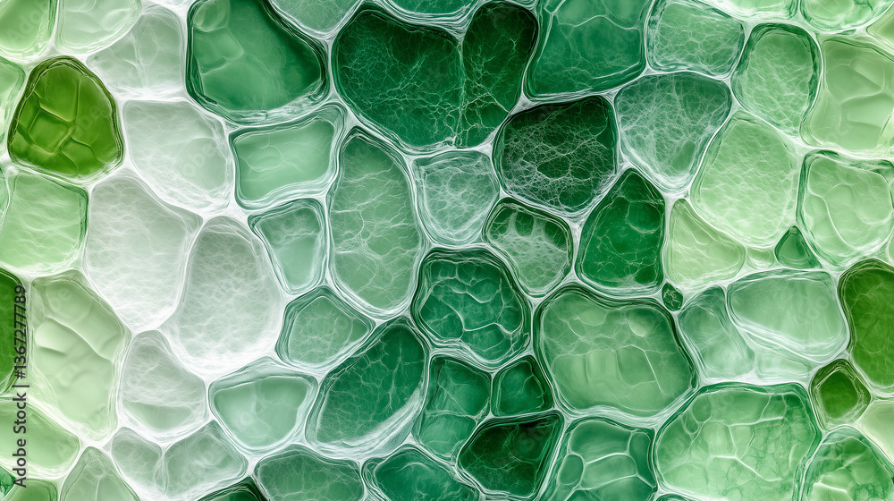 Wall mural colorful abstract texture of green and white bubbles with a smooth surface, showcasing various shade