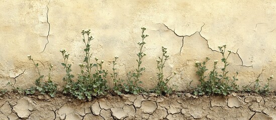 Naklejka premium Resilience: Delicate Blooms Against a Weathered Wall