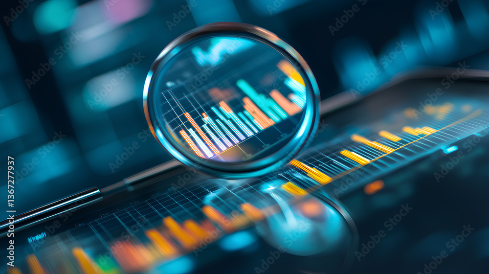 Poster market analysis and business strategy. financial and statistical data dashboard.analyst magnifying g