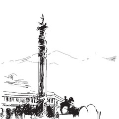 Sketch of the Independence Monument of Kazakhstan in Almaty, hand-drawn vector