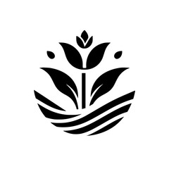 Minimalist Floral Crest: Black Bloom on White