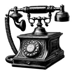  Antique Rotary Telephone, black and white, communication and vintage style against a black background