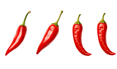 Set of hot red fresh chili on transparent background