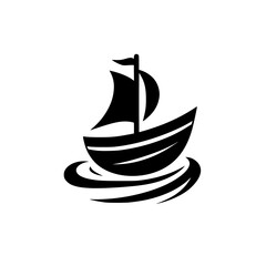 Minimalist Silhouette: Sailing Boat on Waves