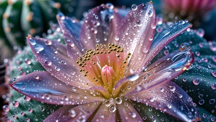 Obraz premium Close-up of blooming succulent flower with water droplets and vibrant colors