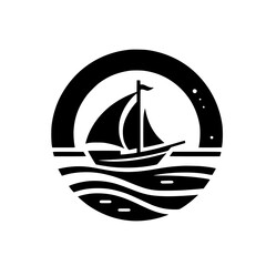 Silhouette Serenity: A Nighttime Sailboat's Journey in a Circular Frame