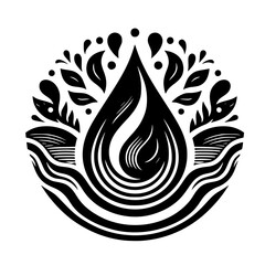 Obraz premium Elemental Harmony: Water Drop & Foliage in Monochrome