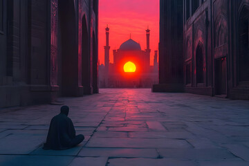 Person Silhouetted Before Architectural Landmark at Sunset Photo