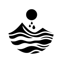 Abstract Landscape: Sun, Mountains, and Water Droplets in Minimalist Design