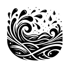 Monochrome Wave Vortex: Black Ink Swirls on White