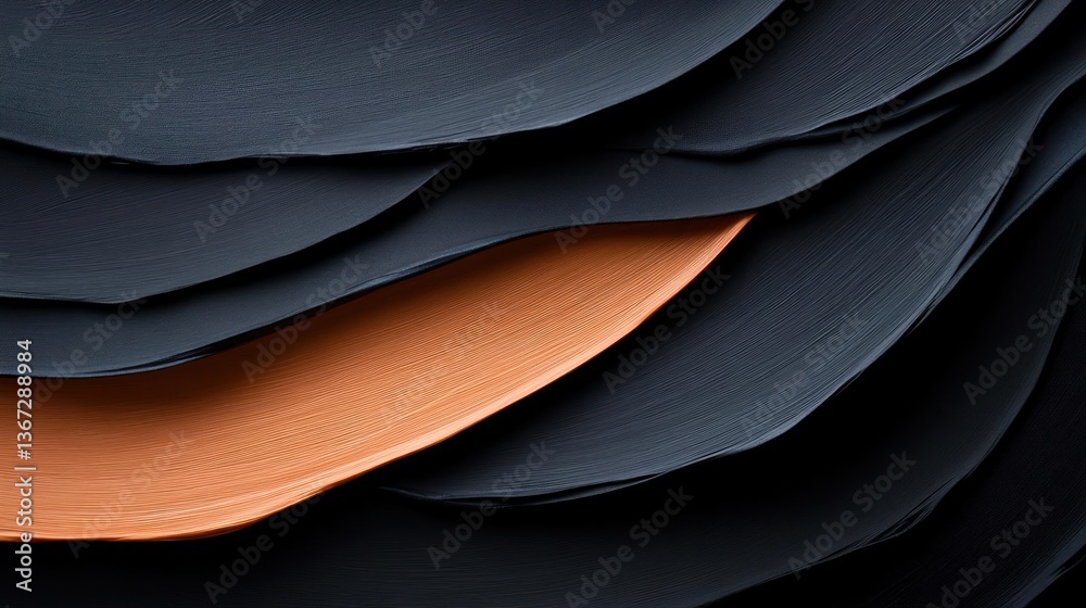 Aufkleber Abstract composition featuring layered dark textured shapes with a contrasting copper-colored element. The design emphasizes depth and interplay of light and shadow