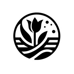 Minimalist Floral Emblem: Tulip in Circular Design