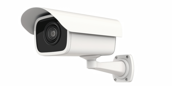 High-fidelity image of a white security camera isolated on a white background showcasing modern surveillance technology PNG Transparent Background