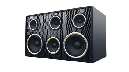 Fototapeta premium High fidelity black speaker system with dual gold speakers isolated on white background for clear sound representation PNG Transparent Background