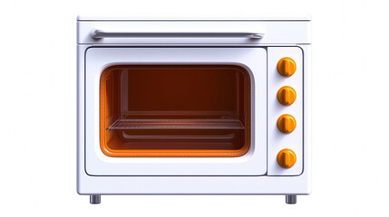 Obraz premium White oven with orange knobs isolated on white background with focus showcasing stylish design for cooking PNG Transparent Background