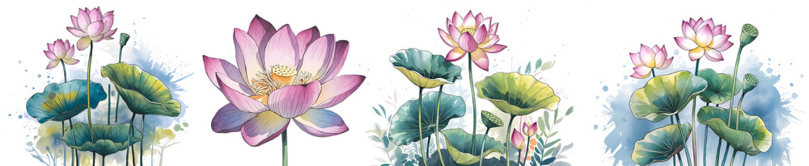 Naklejka premium Watercolor lotus flower painting isolated on a white background, ideal for floral, nature, and artistic designs