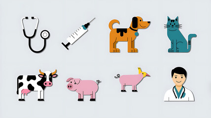 Veterinary care animals injection doctor flat design icons