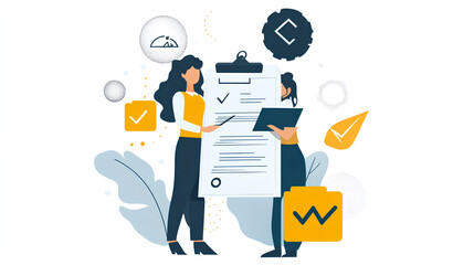 Policy documentation and compliance concept, Businesswomen checking on digital documents, Check steps through policies, certifications, financial detail, Quality inspection, Terms and Conditions