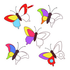 Coloring book for children. Color the second wing of the butterfly using the example.