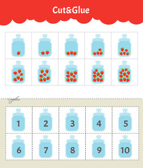 Counting educational children game, math kids activity sheet. How many objects task.
