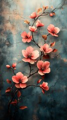  Graceful Branch with Pink Blossoms and Green Leaves