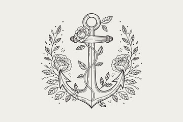 anchor flowers Black and White Vector © somaiya