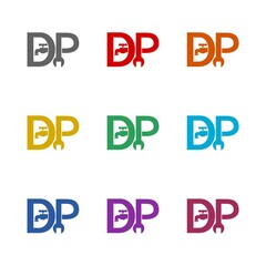 DP plumber logo icon isolated on white background. Set icons colorful