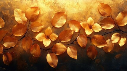 flower pattern gold foil texture luxury gradient golden leaf paper background