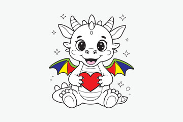 cute dragon Black and White Vector