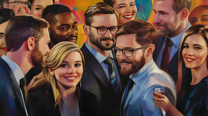 Photo of a Diverse Group of People in Formal Attire Smiling and Talking