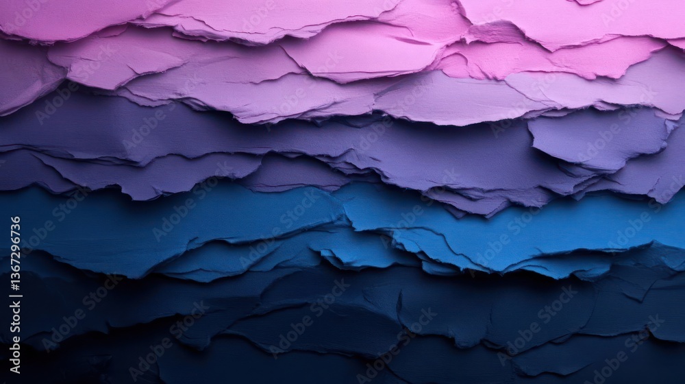 Aufkleber Abstract layered texture gradient from purple to dark blue. Rough torn edges create a dynamic, textured surface. The image evokes depth and visual interest with the contrast of color and texture