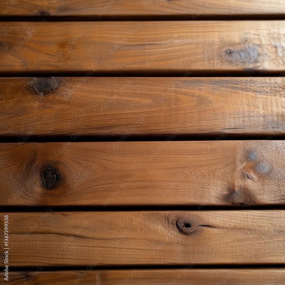 Poster close up of wooden planks texture showing wood grain and knots with warm brown tones and natural imp