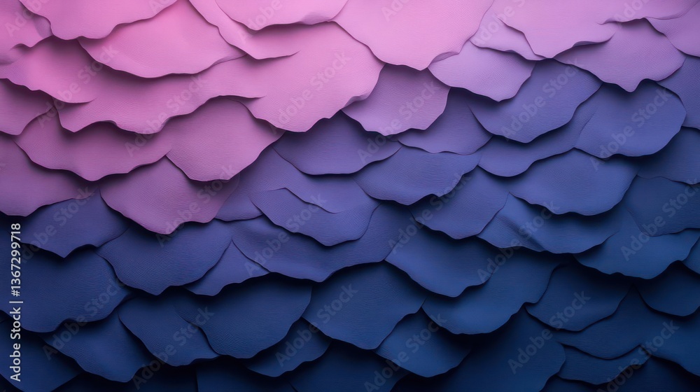 Poster Abstract textured background of layered feather shapes in gradient shades from blue to purple with a soft light pattern