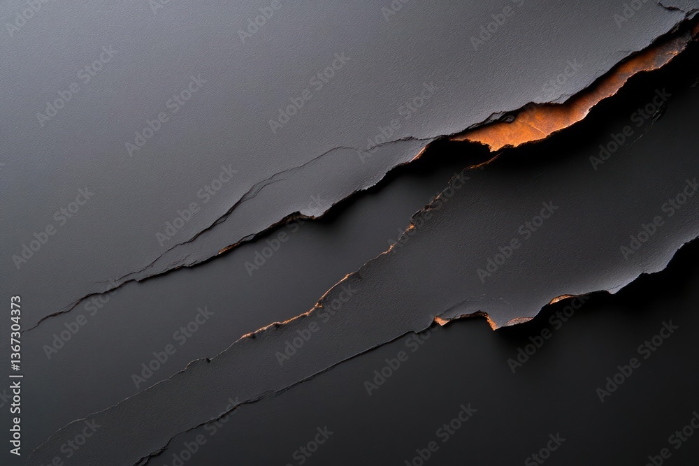 Aufkleber torn black paper revealing orange underlayer texture showing distressed surface highlighting contras