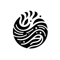 Black and White Abstract Circle: Flowing Waves & Organic Forms