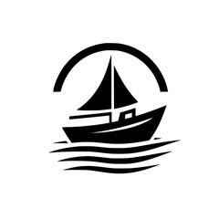 Nautical Icon: Sailboat Silhouette in a Circle