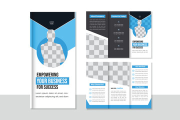  Modern Corporate Business tri fold Brochure Design templet. Creative Professional Simple Minimalist promotion layout with blue color.