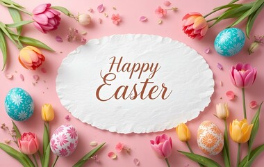 Easter background image, eggs, tulips, templates, anniversaries, banner textures advertising poster event