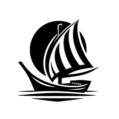 Monochrome Sailboat Silhouette: Sunlit Journey on the Water