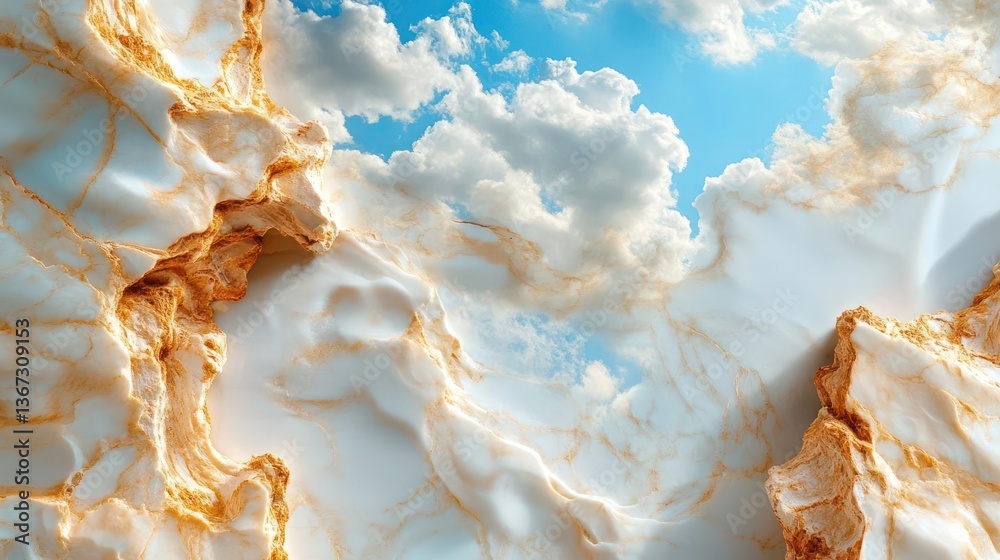 Leinwandbilder abstract composition of marble texture with golden veins revealing a bright blue sky and white cloud