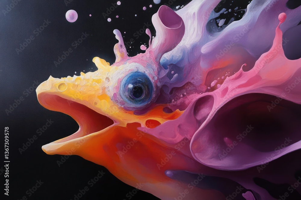 Aufkleber colorful abstract representation of a fish with vibrant hues and dynamic splash effect against dark 