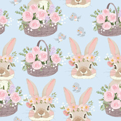 Seamless Pattern with Easter Bunny and Easter Eggs