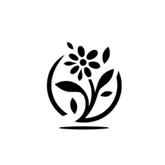 Minimalist Floral Emblem: Black and White Botanical Design